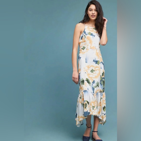 Farm Rio EUC Greenfield Midi Dress Sundress Floral White medium Anthropologie - Picture 2 of 16